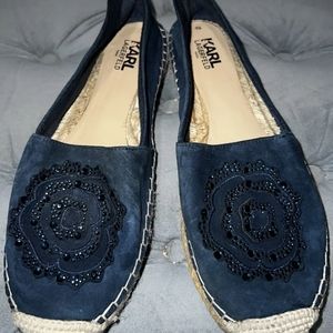 Karl Lagerfeld Paris Womens Navy Abby Slip On Suede Espadrille Flats Size 10